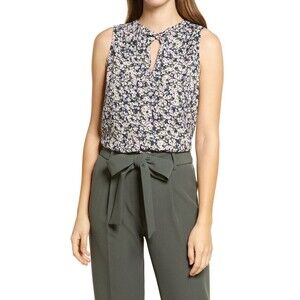 Halogen Women's Twist Neck Shell Navy Henri Floral Size M